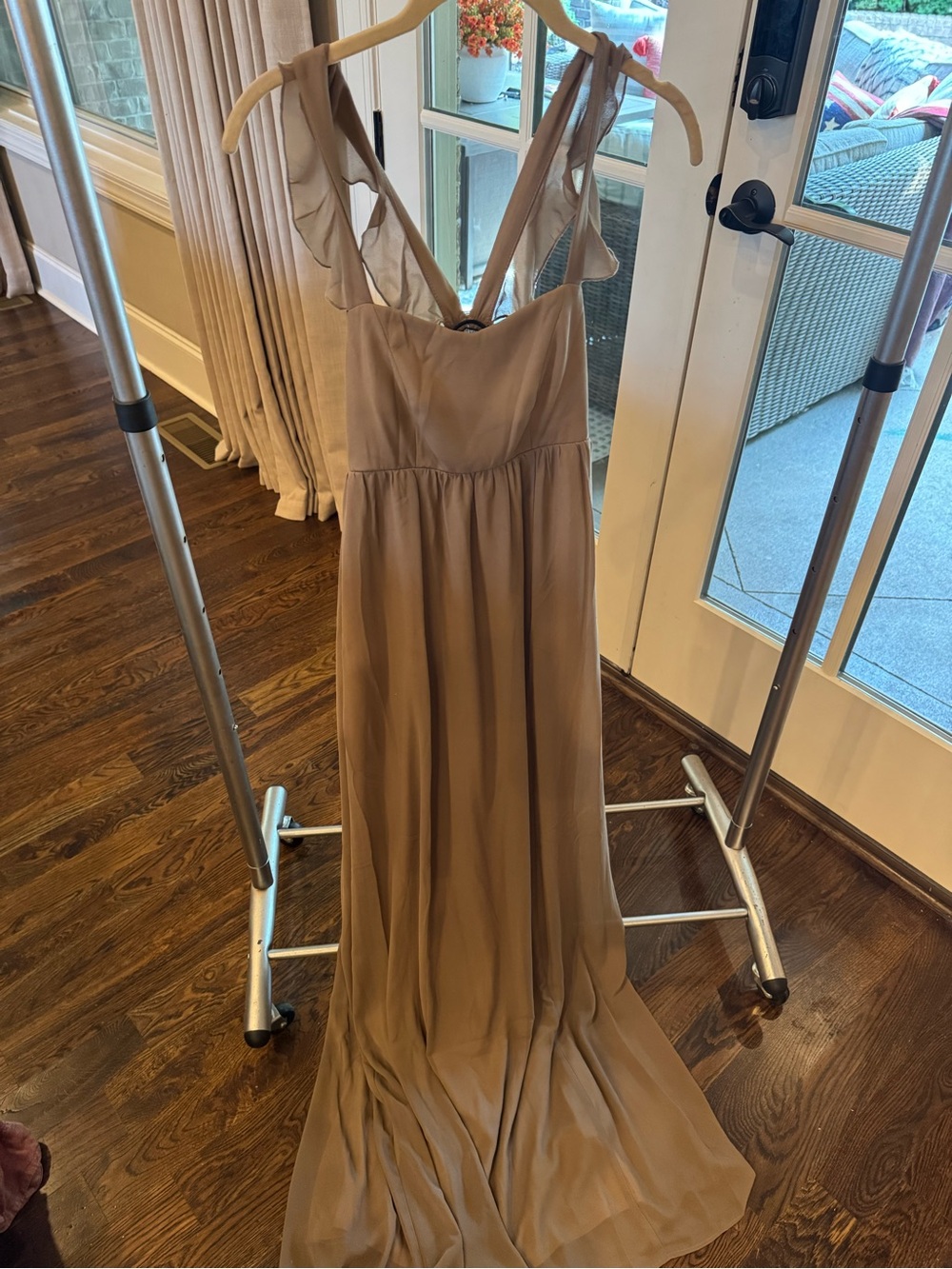 Show Me Your MuMu Taupe Chiffon Maxi Dress with Ruffle Straps